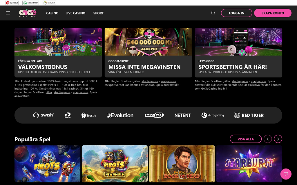 GoGo casino hemside