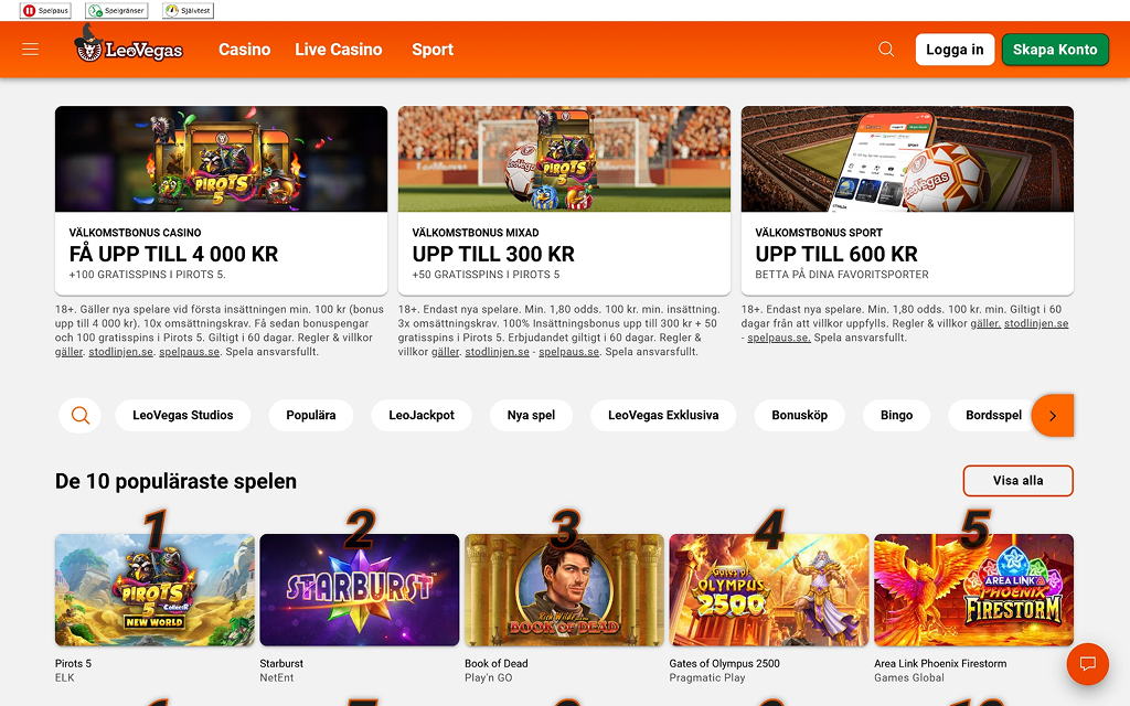 LeoVegas casino hemsida